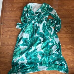 Green and white tropical dress